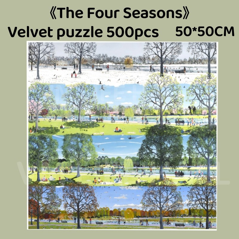< Four Seasons > Healing Landscape ปริศนากํามะหยี่หนา 500 ชิ้น DIY ของเล่นการศึกษา Decompression ของขวัญวันเกิดตกแต่ง