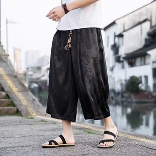 กางเกงขายาวสไตล์จีนสำหรับผู้ชาย ดีไซน์ปักลายมังกร