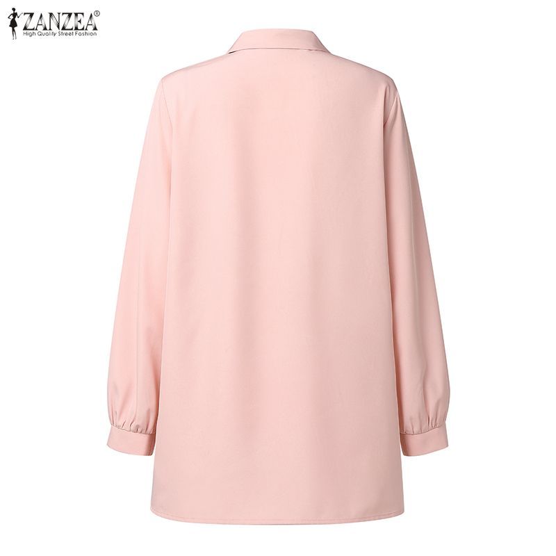 ZANZEA ผู้หญิงเกาหลี Elegant Officewear ปก 3/4 แขนโคมไฟ Pleats Hem Midi A-Line เสื้อเบลาส์ — صورة 8