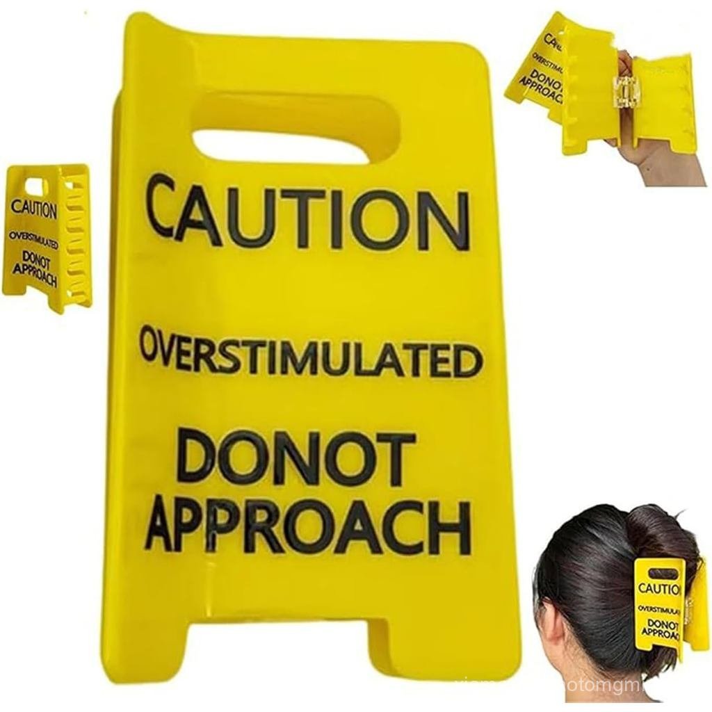 Caution Overstimulated Sign Hair Claw Clip – Hold on Partner Im over Stimulated, Hair Clips With Yel
