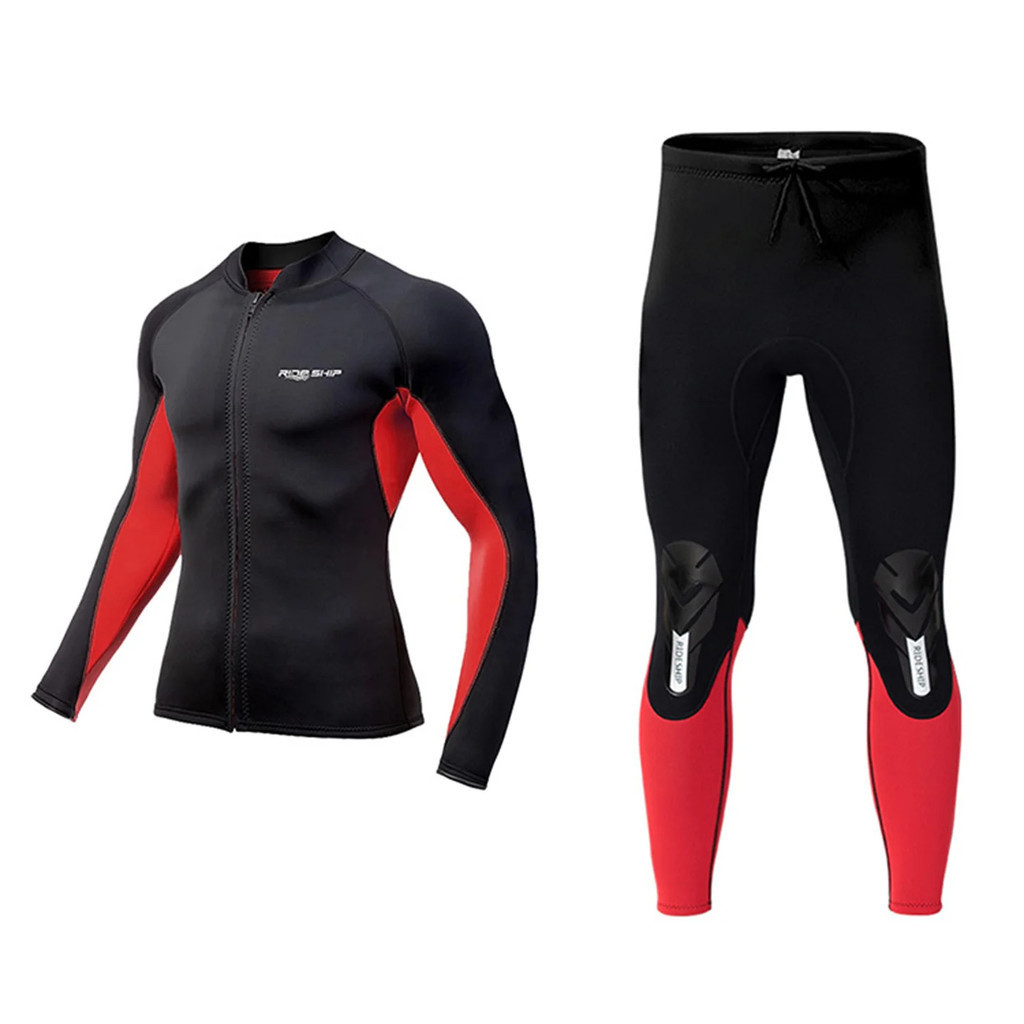 1.5 มม. Neoprene Wetsuit ผู้ชายดําน้ําด้านบนและกางเกง 2 ชิ้นแยกชุดดําน้ําดูปะการังท่องฤดูหนาวความร้อนชุดว่ายน้ําลึก