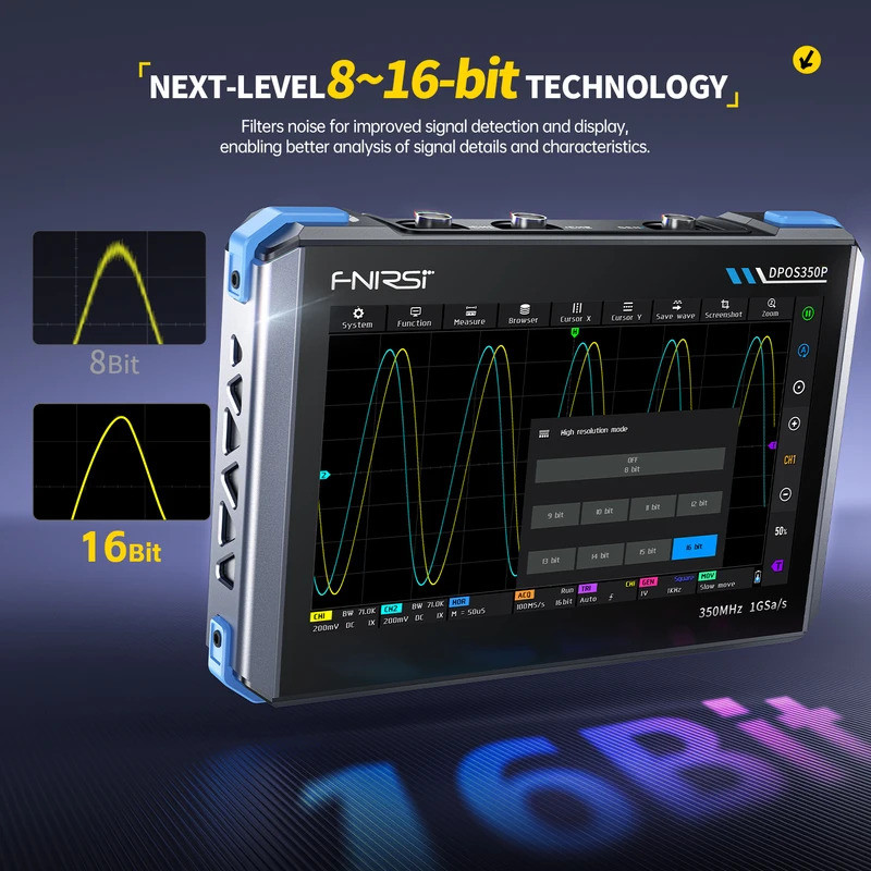 DPOS350P 2 CH 350MHz 4in1 แท็บเล็ต Oscilloscope สร้างในเครื่องกําเนิดไฟฟ้าสัญญาณ 50MHz, เครื่องวิเคร