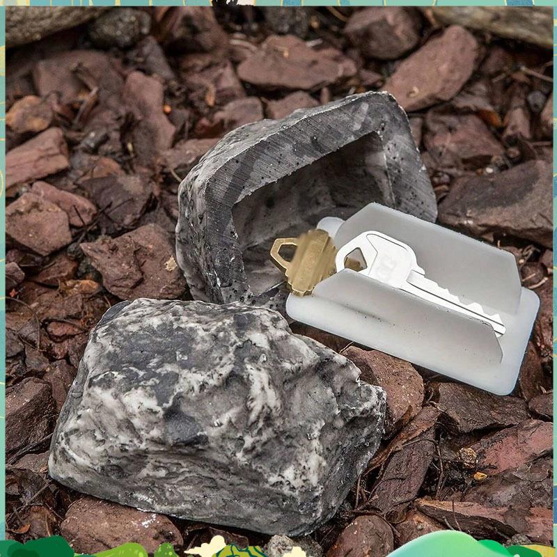 Hide-A-อะไหล่-Key Fake-Rock - ดูชุดหินจําลองชุดกล่องเก็บกุญแจเรซิ่น