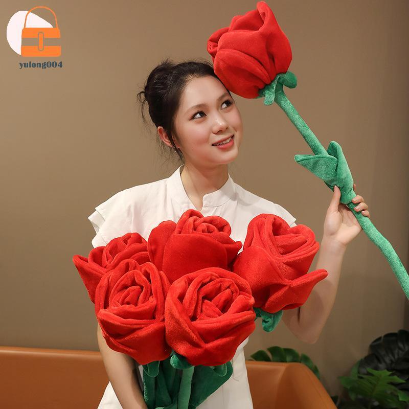 [PE] 85 ซม./100 ซม.ขนาดใหญ่สีแดง Plush ประดิษฐ์ Rose Bouquet ตุ๊กตา Bendable ช่อดอกไม้นุ่มตกแต่งบ้านของขวัญวันวาเลนไทน์ TH