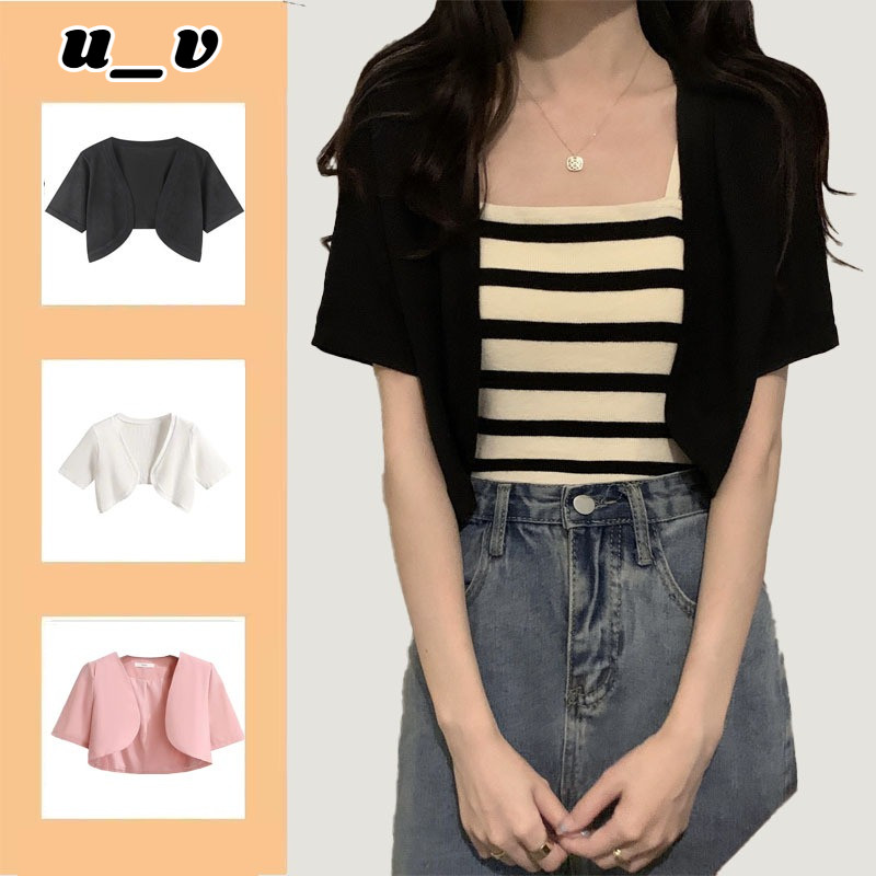 UV เสื้อคลุมสั้นผู้หญิง 2025 เวอร์ชั่นเกาหลี สไตล์เบลเซอร์ ใส่ทำงานได้ ส่งไวจากไทย