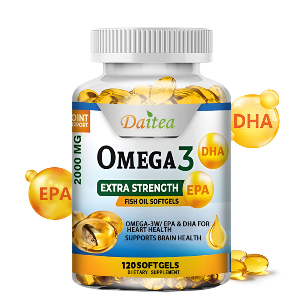 น้ํามันปลา Daitea Omega-3 เป็นผลิตภัณฑ์เสริมอาหารที่ประโยชน์สมองและสุขภาพหัวใจ บรรจุ 360 มก. ของ EPA และ 240 มก. ของ DHA ต่อเสิร์ฟ