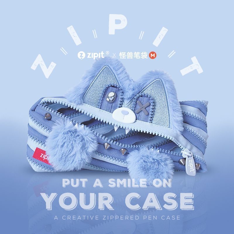 Changchun City Hongqin Technology Co., Ltd. zipit zipit Cute Wolf Plush Cartoon Pencil Case Blue One