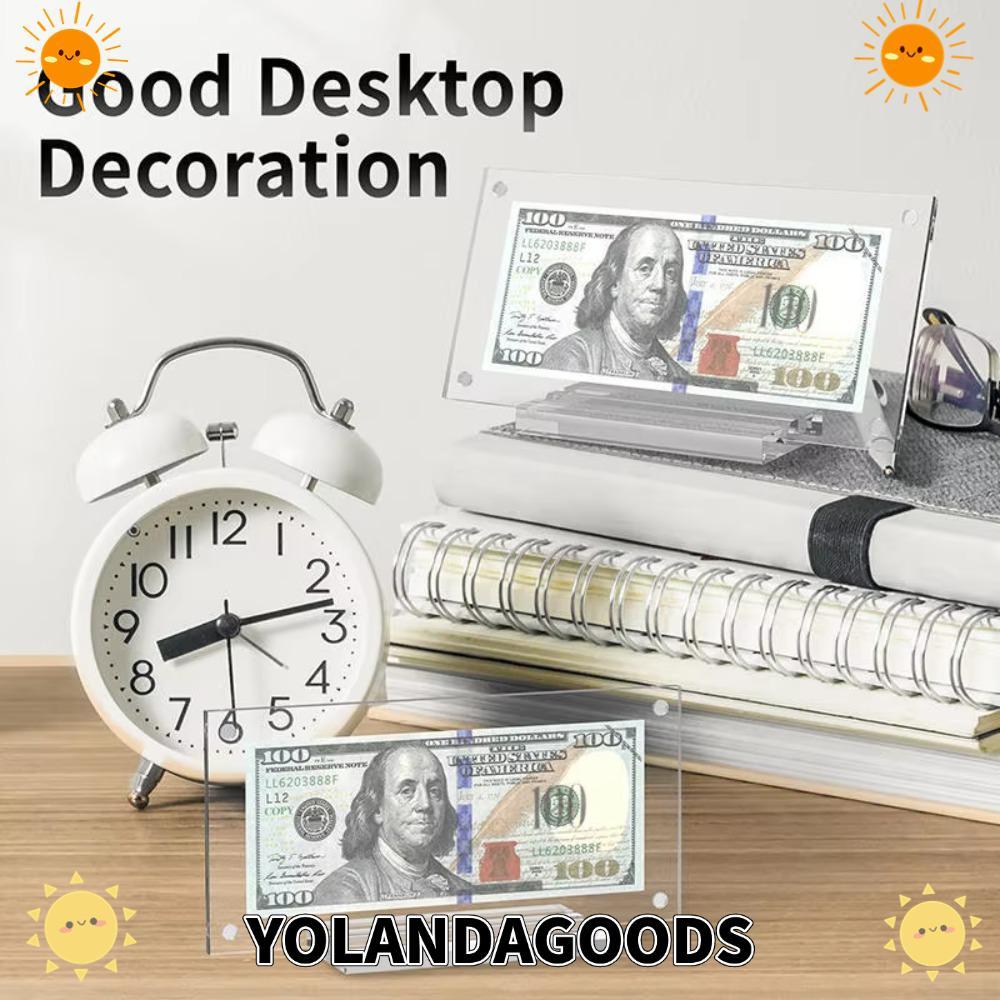 YOLANDAGOODS1 ที่ใส่กรอบรูป Dollar Bill, กรอบแสดงอะคริลิคที่ระลึก, เดสก์ท็อปที่ทนทานพร้อมฐานขาตั้งคอ
