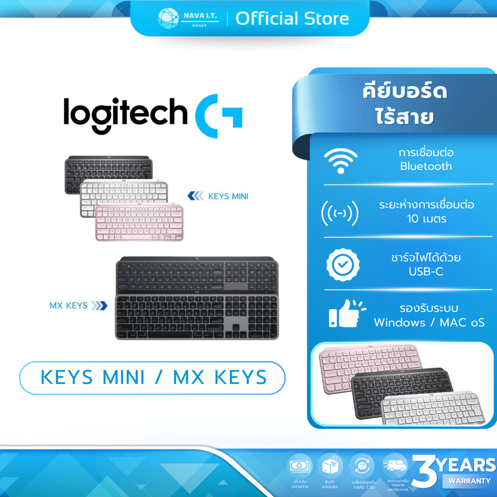 🛵มีส่งด่วน💨 LOGITECH MX KEYS MINI & MX KEYS / FOR MAC WIRELESS KEYBOARD รับประกันศูนย์ 3 ปี