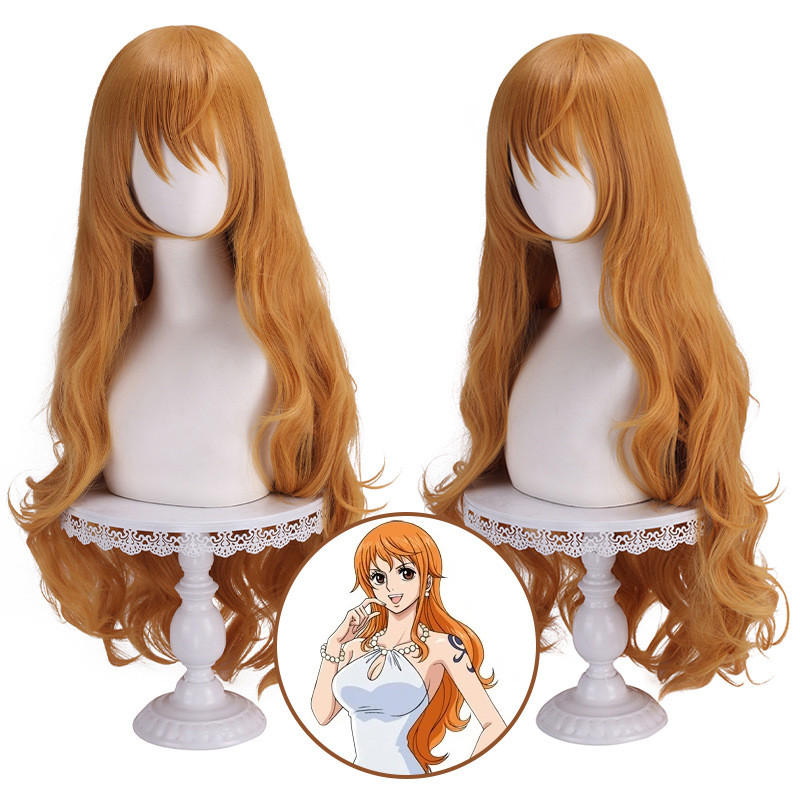 One Piece Nami Long Hair Cosplay Wig Orange Wavy Long Hair FMzq