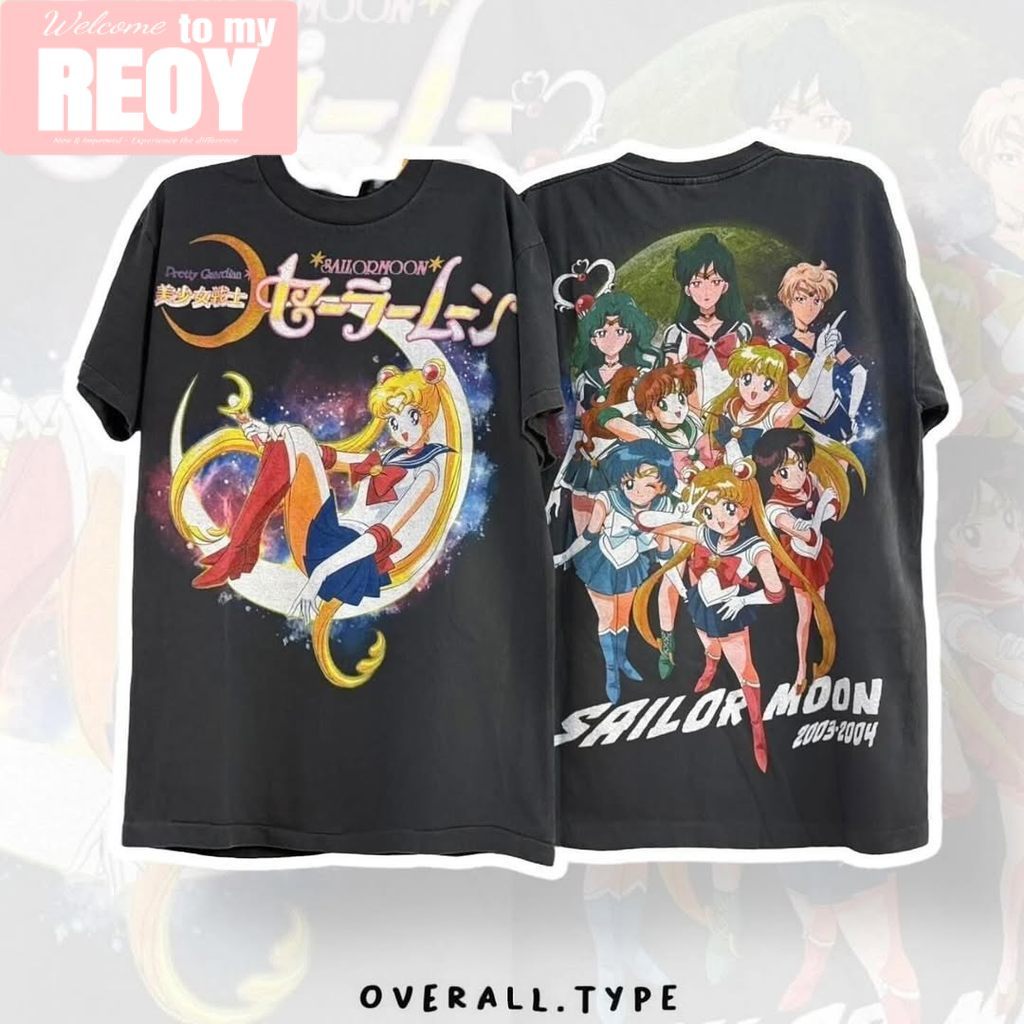 REOY♥เกาหลี เสื้อยืดผู้หญิง วินเทจ เสื้อยืด oversize ผลิตจากผ้าฝ้าย100% พิมพ์ลาย sailor moon เหมาะ ผู้หญิง และ ผู้ชาย #1