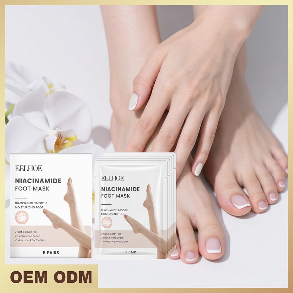 5 คู่ Niacinamide Exfoliating Foot Masks Hydrate และ Moisturize Foot Care ลดผิวที่ตายแล้ว
