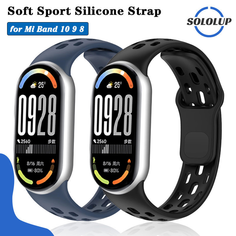 สายนาฬิกาซิลิโคนกีฬา for Mi Band 10 9 8 สายรัดข้อมือและสายเข็มขัดอุปกรณ์เสริมแบบยาง Strap for Xiaomi Miband 10 9 8