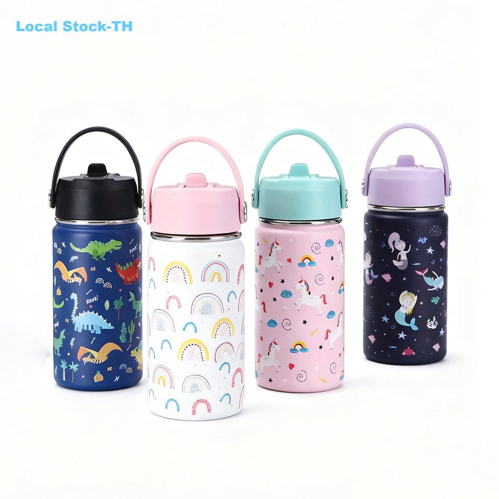 【SayTH✨1-3 วัน】350ml รูปแบบการ์ตูน แก้วเก็บอุณหภูมิ มีหูหิ้ว มีหลอดดูดในตัว ขวดน้ำเด็ก