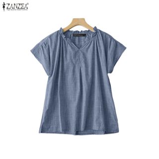 เสื้อลายวินเทจสไตล์เกาหลี แขน Raglan พลีต ทรงหลวม สีทึบ