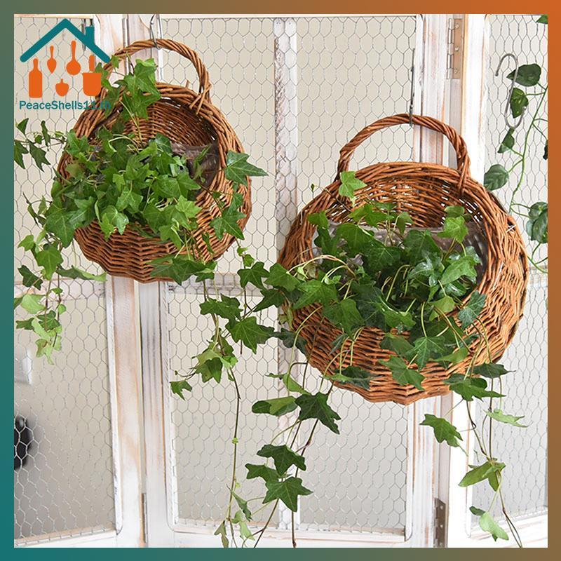 PeaceShells Hand Made Wier หวายดอกไม้ Planter แขวนผนัง Wier Rattam ตะกร้าสวน Vine หม้อพืชผู้ถือ Wall