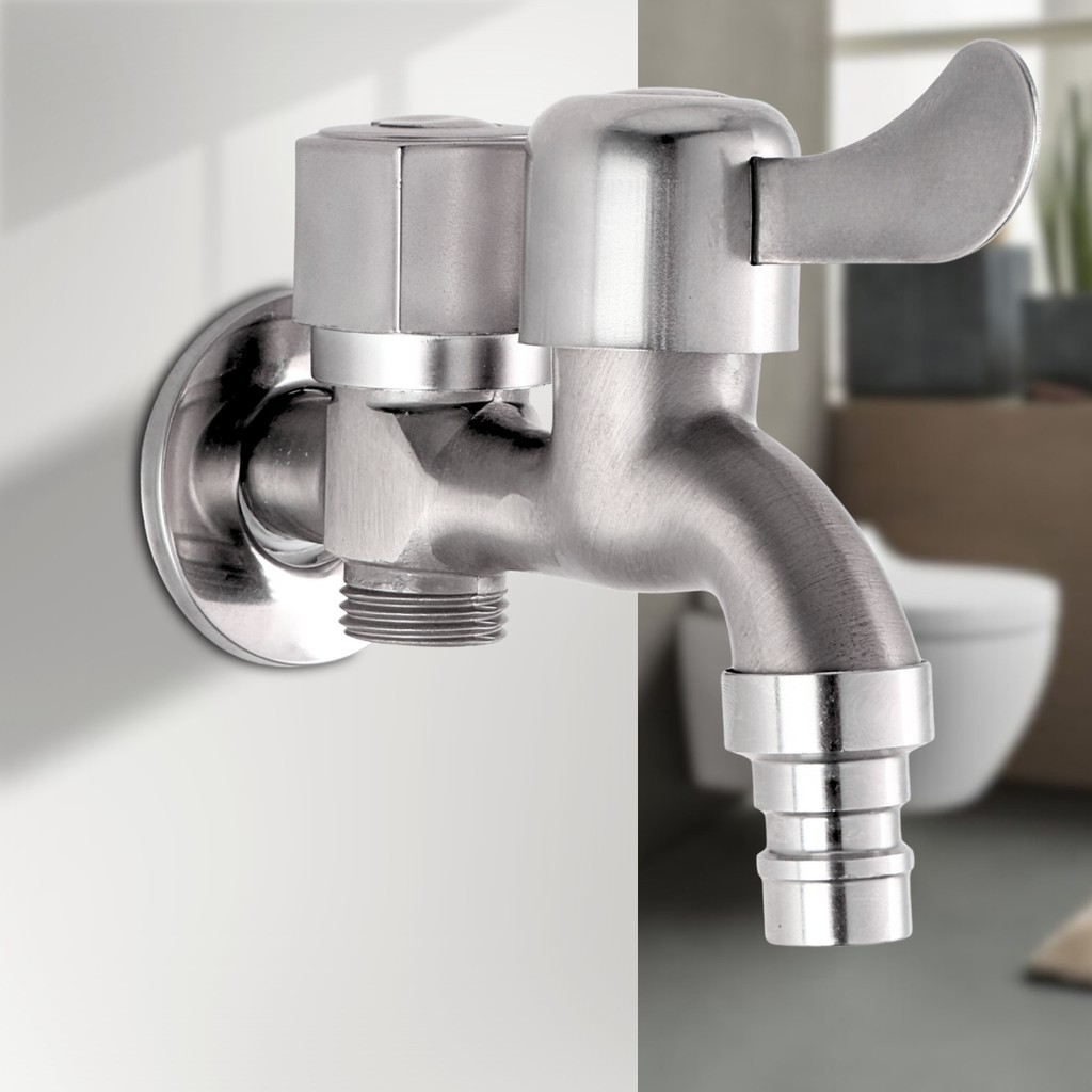 ก๊อกน้ำติดผนัง 2 ทาง พร้อมช่องต่อสายยาง พร้อมเกลียวต่ออุปกรณ์  ควบคุมน้ำง่าย - รูปที่ 3