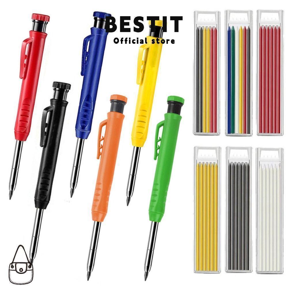 BESTIT ดินสอไม้หัวยาว สำหรับช่างไม้ - หัวปากกาลึก 2.8 มม. ใช้ได้นาน - มาร์เกอร์กราไฟท์แห้งเร็ว - พร้อมกบเหลาดินสอ