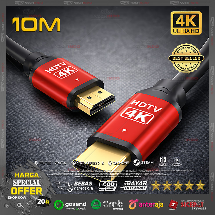 สาย HDMI 10 เมตร 4K Ultra HD V2.0 – PS5 / PS4 ความเร็วสูง