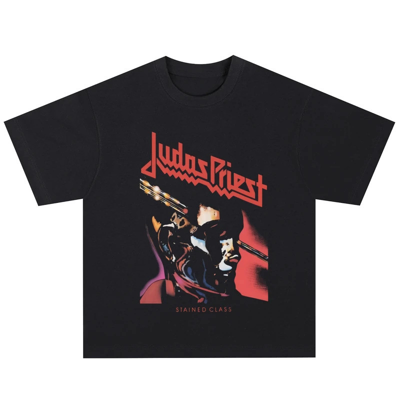 ทีเชิ้ต Judas Priest แขนสั้นสำหรับผู้ชายและผู้หญิง สไตล์เรโทร วงดนตรีเมทัล Y2k เสื้อแบรนด์ เสื้อผ้าผ