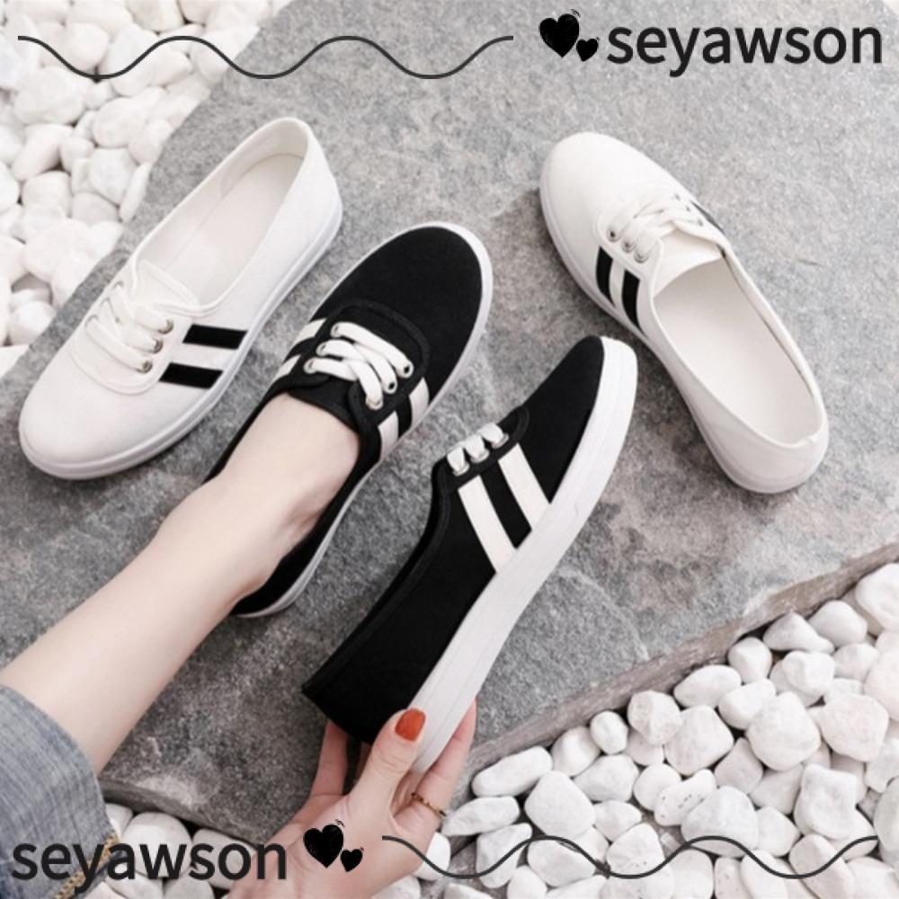 เซย์เวน รองเท้ากีฬาผู้หญิง,รองเท้าลําลองคอปกต่ําที่สะดวกสบาย,รองเท้าส้นแบนระบายอากาศแฟชั่นสร้างสรรค์