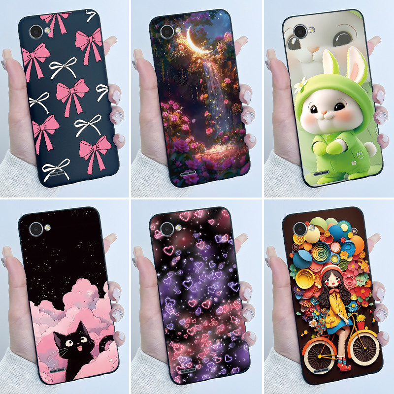 สําหรับ LG Q6 Q6 Plus Q6a กรณีหรูหราน่ารักรักกระต่ายตลกซิลิโคนอ่อนนุ่มสีดํา TPU ฝาครอบป้องกัน LG q6 