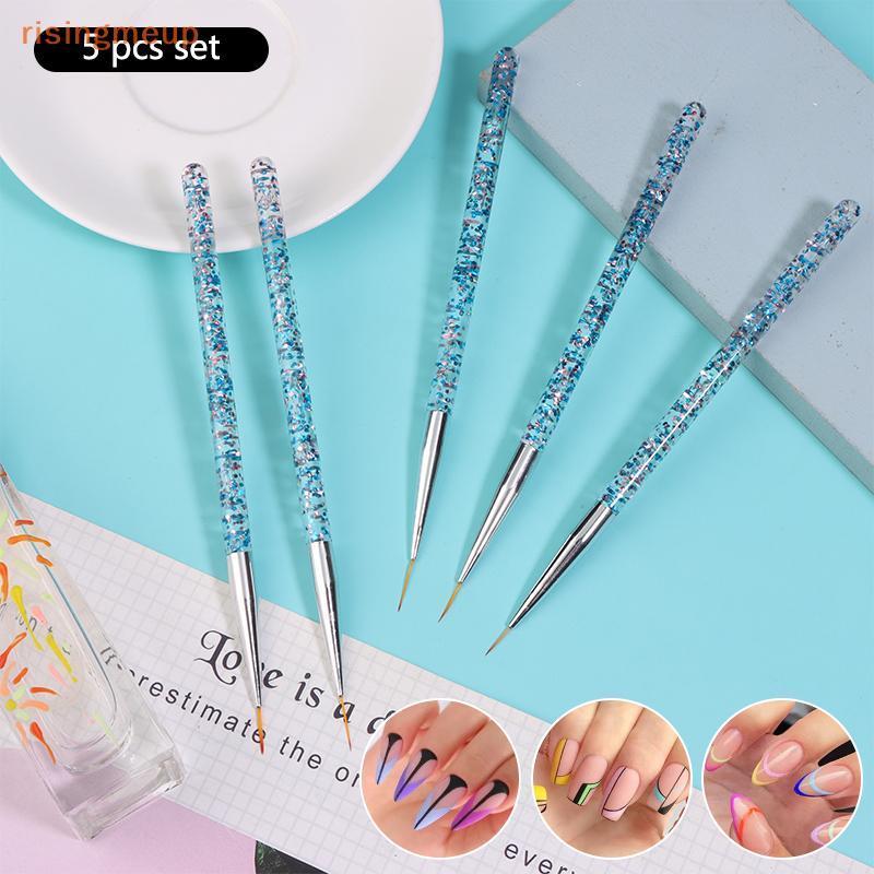[risingmeup] 5pcs Nail Art Stripe Nail Art Liner Brush Set 3D Tips Line Stripes DIY Drawing Pen UV G