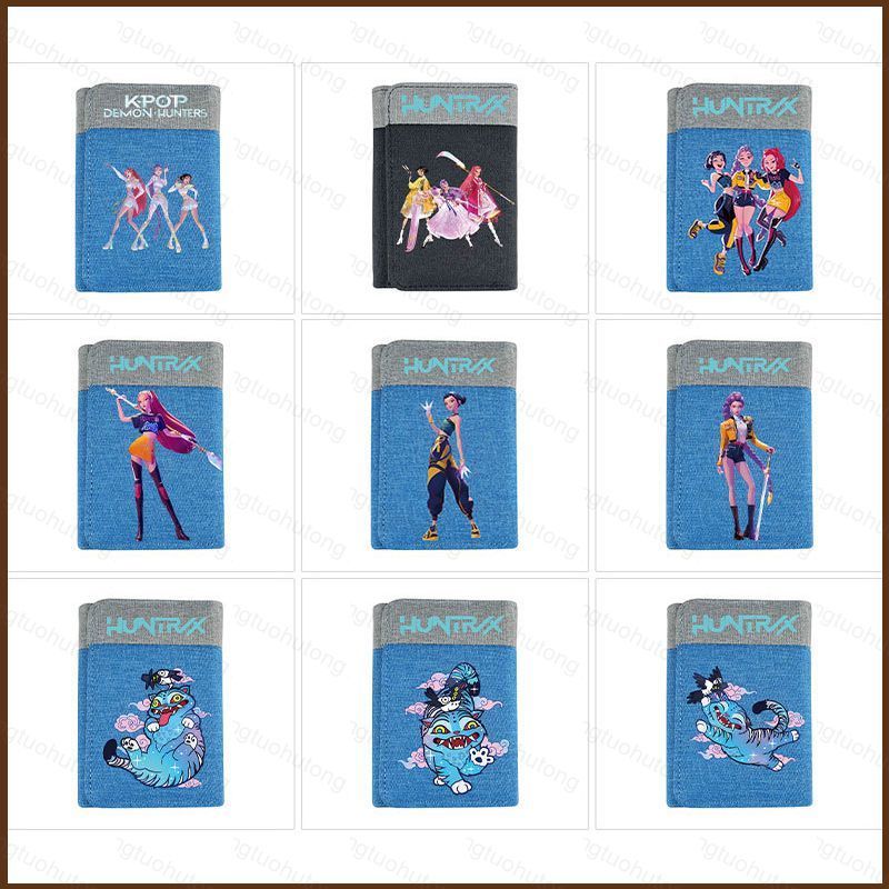 HT1 K-Pop Demon Hunters Rumi กระเป๋าสตางค์สามพับ Multi-functional Multi-slot Anime กระเป๋าใส่เหรียญก