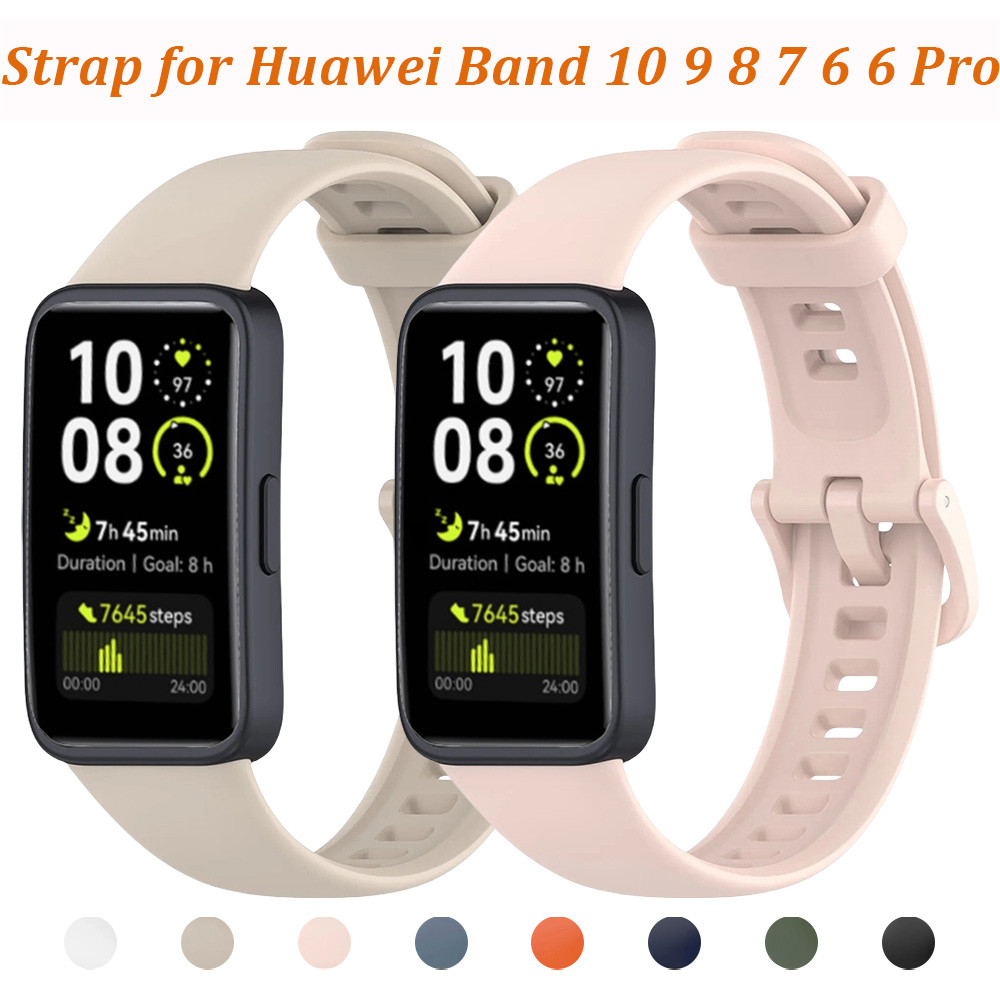 Original Soft Sport สายซิลิโคนสําหรับ Huawei Band 10 9 8 แถบยางเข็มขัดผู้หญิงผู้ชายเข็มขัดสายรัดข้อมือ Breathable สร้อยข้อมืออุปกรณ์เสริมสําหรับ Huawei Band 7 6 Pro