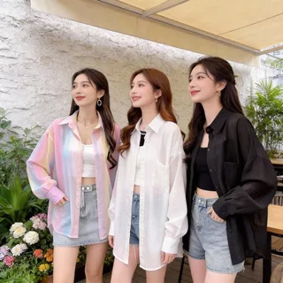 เสื้อเชิ้ตแขนยาวผู้หญิง เนื้อผ้าพริ้วไหว ใส่รับลมเย็น