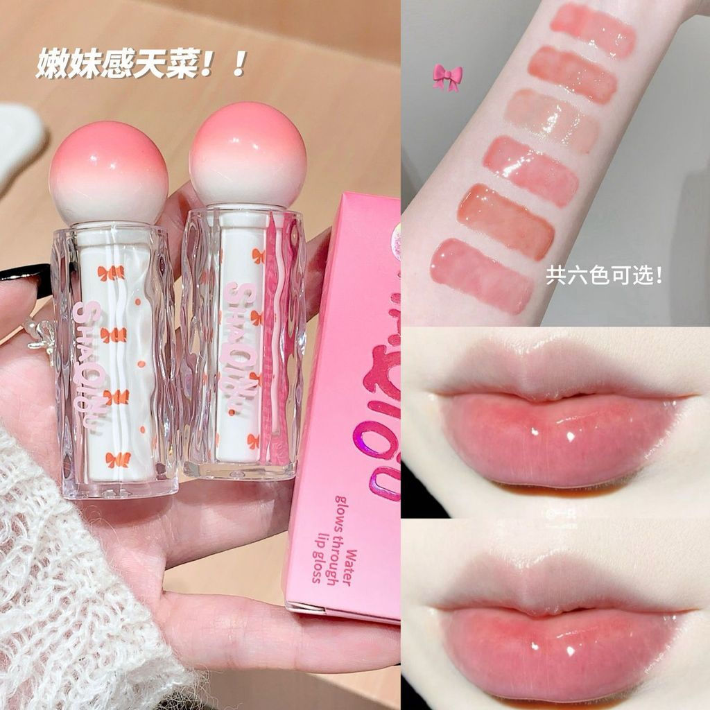 ลูกปัดผง Moisturizing Bulb Lip Gloss Water Gloss Lip Mirror Pure Desire Dudu Glass ลิปสติก Student L