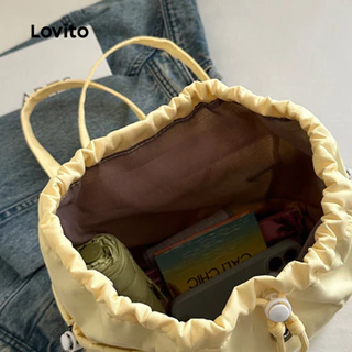 Lovito กระเป๋าเป้สะพายหลังแบบมีเชือกรูดสำหรับนักเรียน กระเป๋าเดินทาง สไตล์เกาหลี สำหรับผู้หญิง LFA107039