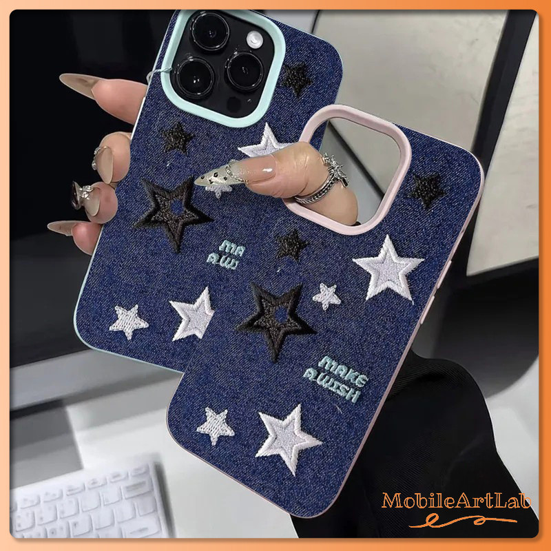 แฟชั่นการเลียนแบบดาวน้อยถักนิตติ้ง Denim นุ่ม เคส IPhone 7Plus 13 12 11 14 15 16 Pro Max XS Max 8 7 14 16 15 Plus X XR