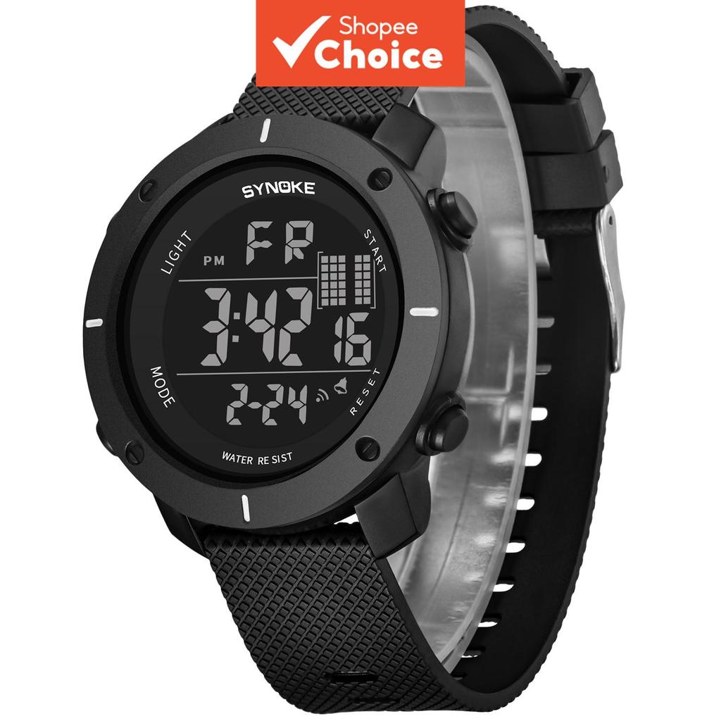นาฬิกาผู้ชาย SYNOKE: นาฬิกากีฬาแบบทหาร กันน้ํา พร้อมไฟ LED และปลุก