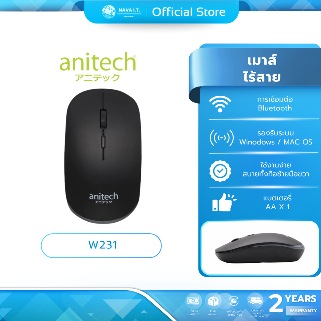 (มีส่งด่วน) ANITECH W231 BLACK WIRELESS MOUSE 2.4GHz เมาส์ไร้สาย รับประกัน 2 ปี