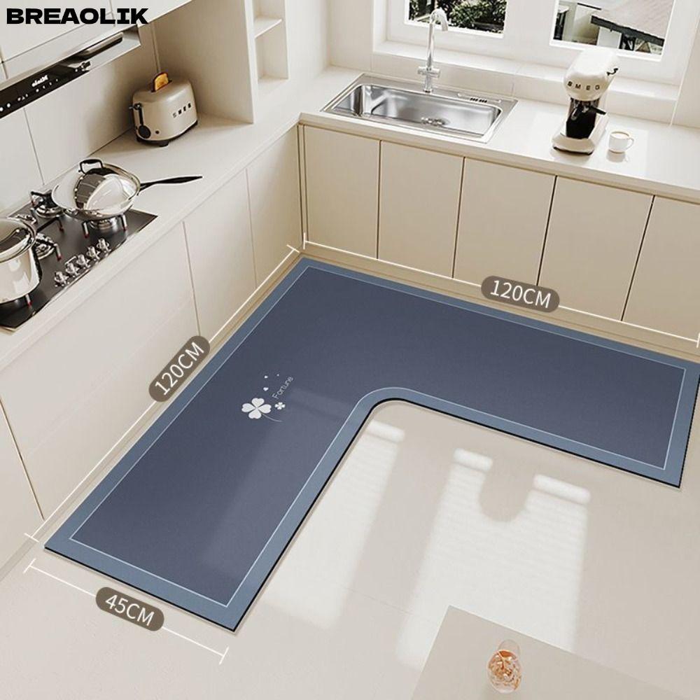 BREAOLIC เสื่อห้องน้ํา, L-Shaped Washable Kitchen Rug, Luxury Water Absorbent Oil-slip Kitchen Corne