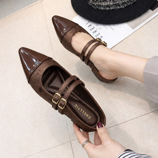 CHELLTIC Sepatu Sendal Flat Mules Korea Mewah Elegan Trendy Slip On Terbaru Mahogany