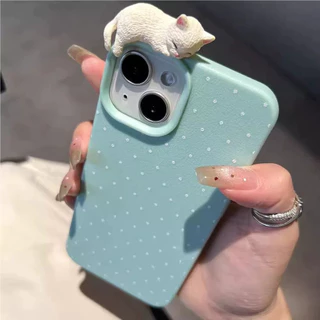 🔥สินค้าพร้อมส่ง! เคสไอโฟน 17/17 Pro/17 Pro Max 16 15 14 13 12 11 ลายจุด สีเดียว มีหลายสี อุปกรณ์เสริมแมวสามมิติ น่ารักมา