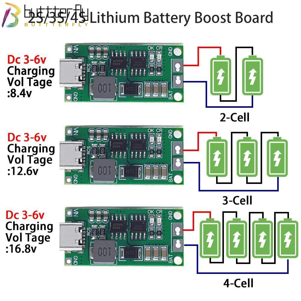 BUTTTERFLY Boost Module Type-C ถึง 8.4V 12.6V 16.8V 18650 ทนทาน 2S 3S 4S