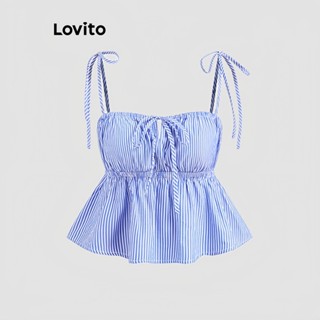Lovito เสื้อกล้ามลําลองลายทางผูกเชือกฤดูร้อนสําหรับผู้หญิง L…