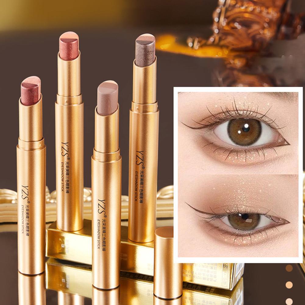 YZS Radiant Tricolor Eyeshadow Stick Pearlescent Gradient Contouring High Gloss Non-Smudge Sleeping 