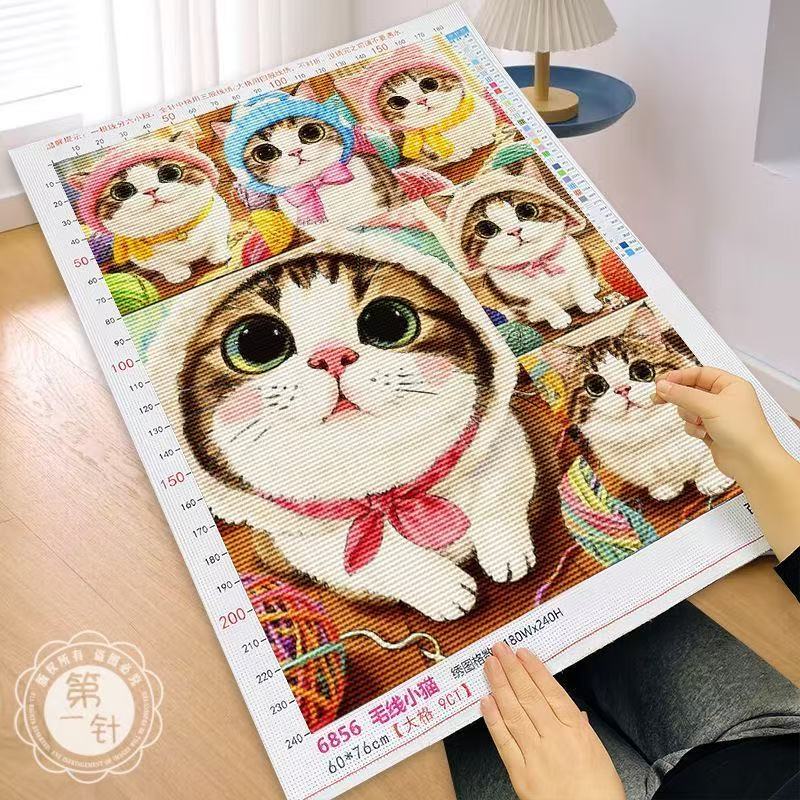 ปักครอสติสผ้าขนหนูน่ารักลูกแมวสไตล์ใหม่ห้องนั่งเล่นตกแต่งห้องนอนสัตว์เลี้ยงน่ารักที่ทําด้วยมือด้ายเย็บปักถักร้อย