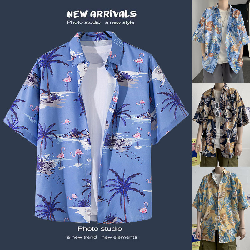 [จัดส่งจากไทย] เสื้อสงกรานต์ลายดอกไม้ แบบคอปกสไตล์เสื้อฮาวาย ทำจากผ้าสปันนิ่ม สวมใส่สบายสำหรับทุกคน