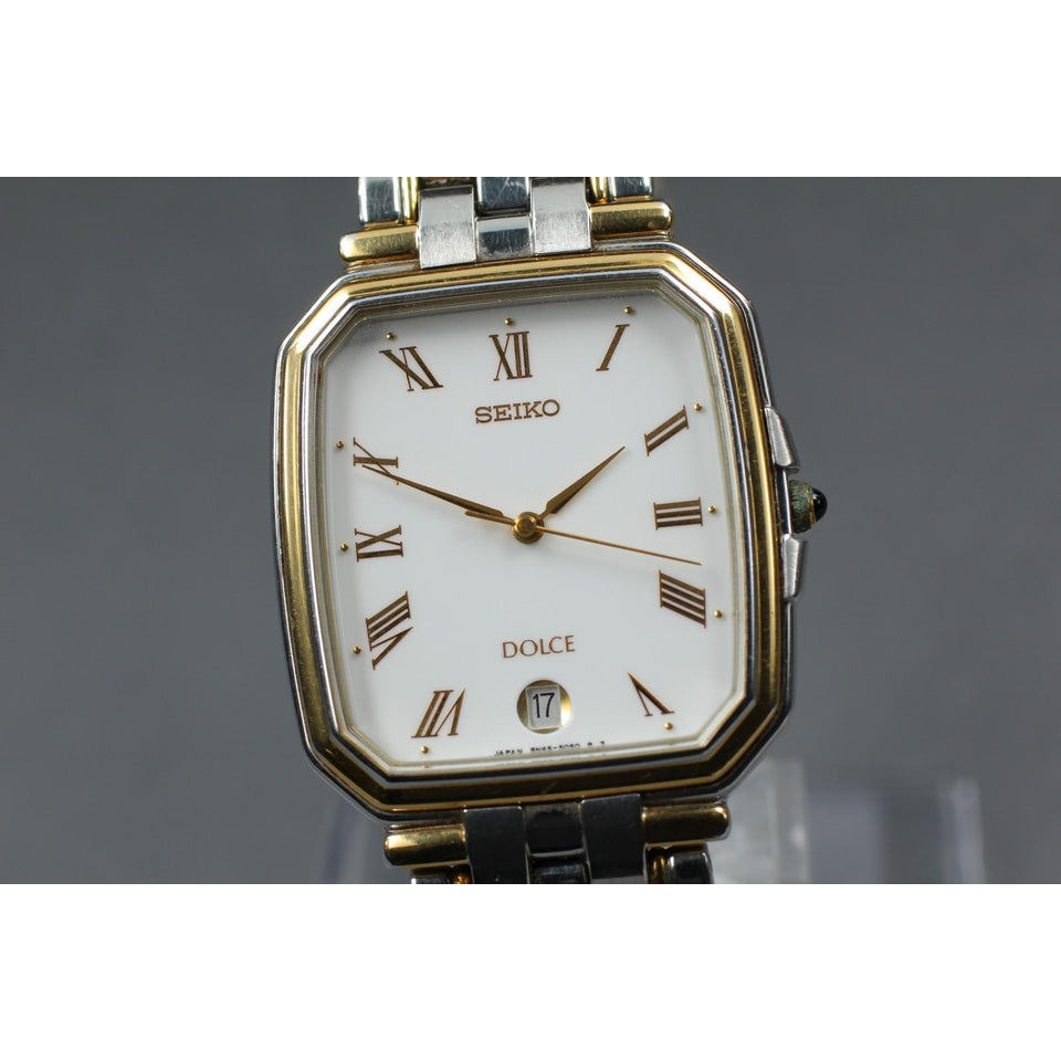 Vtg1983 [near mint] seiko dolce 8n45-5040 silver date roman 30mm qz ladies watch