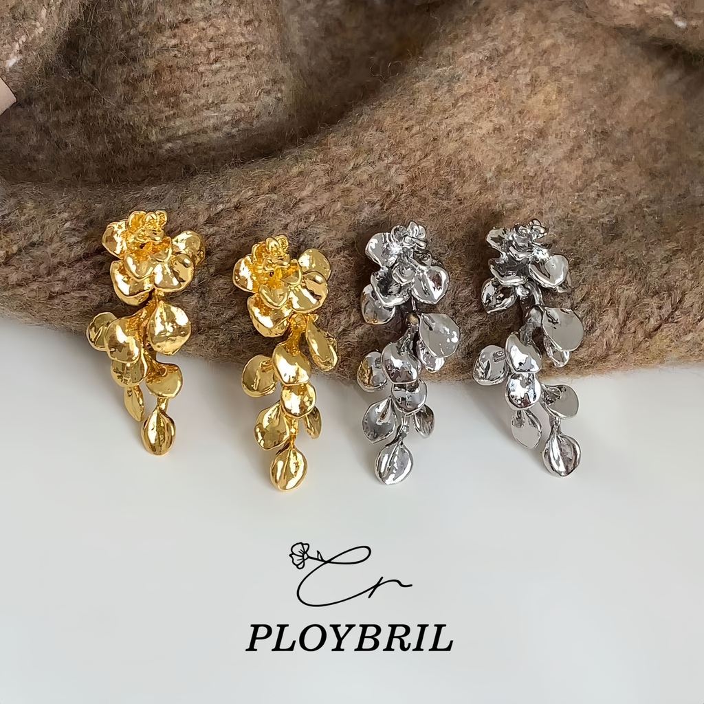PLOYBRIL ฝรั่งเศสย้อนยุคสไตล์ใหม่โลหะดอกไม้พู่ต่างหูหญิงแสงหรูหราเฉพาะการออกแบบที่เรียบง่ายต่างหูประณีต E031
