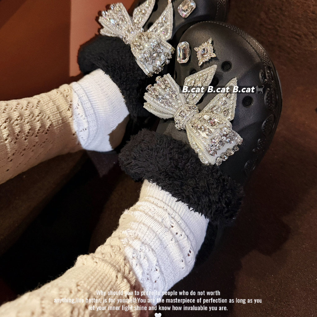 <![Galaxy Butterfly Wings] รองเท้ารูโบว์ เพชรเต็ม ลายดอกไม้ สำหรับการตกแต่งรองเท้าสุดหรู