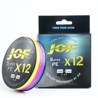 สาย PE X12 JOF แท้ ยาว 100 เมตร ถัก 12 เส้น สลับสี แข็งแรงสูง Super PE X12 สำหรับตกปลา