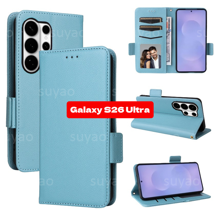 สําหรับ Samsung Galaxy S26 Ultra Plus 2026 เคสโทรศัพท์พลิกกระเป๋าสตางค์หนังผู้ถือบัตรปลอก GalaxyS26Ultra S25 FE S24 วงเล็บแม่เหล็กกันกระแทก PU กระเป๋า Soft TPU ฝาหลัง