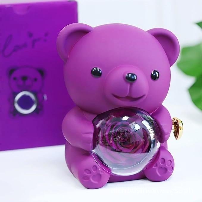 Cute Rose Bear & Heart Design Ring with Necklace,2025 Gift Set for Halloween ,Christmas & Thanksgivi