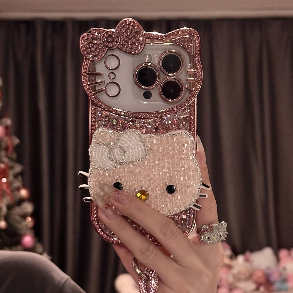 แฟชั่นน่ารัก HelloKitty เคสโทรศัพท์สําหรับ IPhone 16 ProMax 17 Pro Max IP 12 13 PRM 14 PM 15 Pro Max ชุบป้องกันกรณีมือ